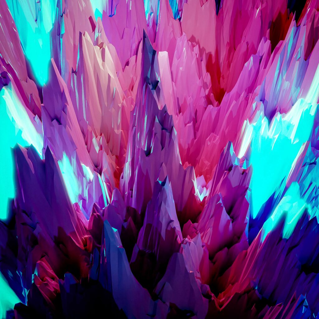 Vibrant Abstract Wallpaper: Crystalline Rocks in Purple, Pink, and Blue