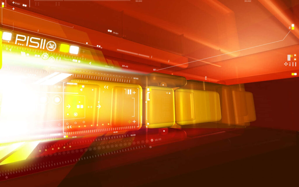 Vibrant 3D Abstract Wallpaper: Dynamic Red & Yellow Tech Background