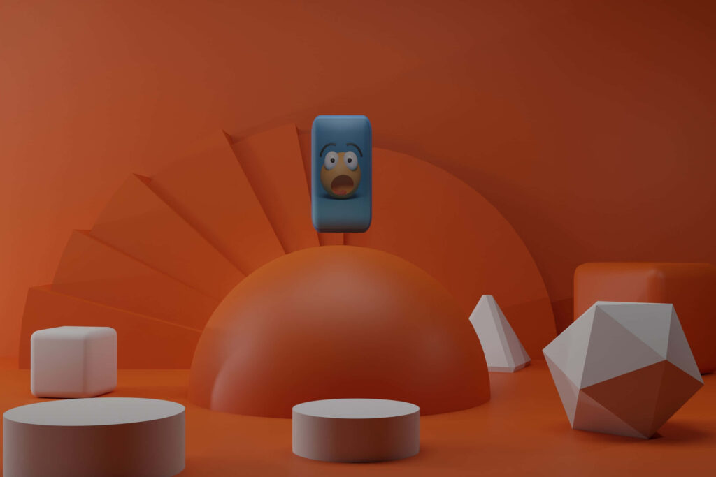 Vibrant 3D Abstract Illustration: Geometric Shapes & Whimsical Character Wallpaper