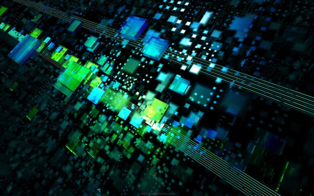 Vibrant 3D Abstract Wallpaper with Glowing Geometric Patterns