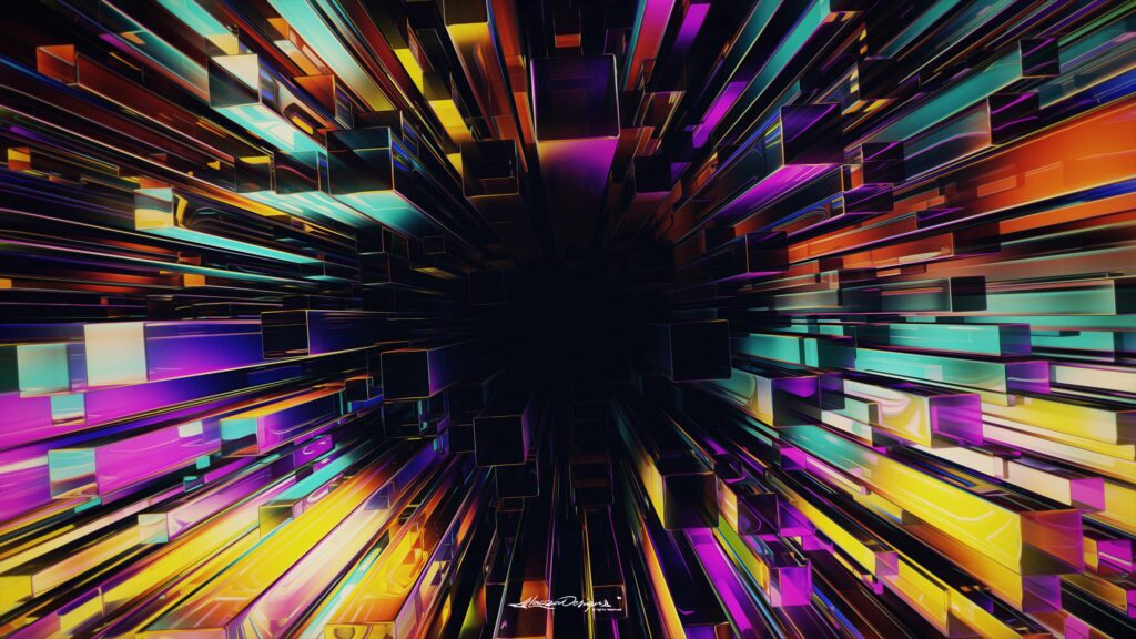 Vibrant 3D Abstract Wallpaper: Multicolored Depth & Motion