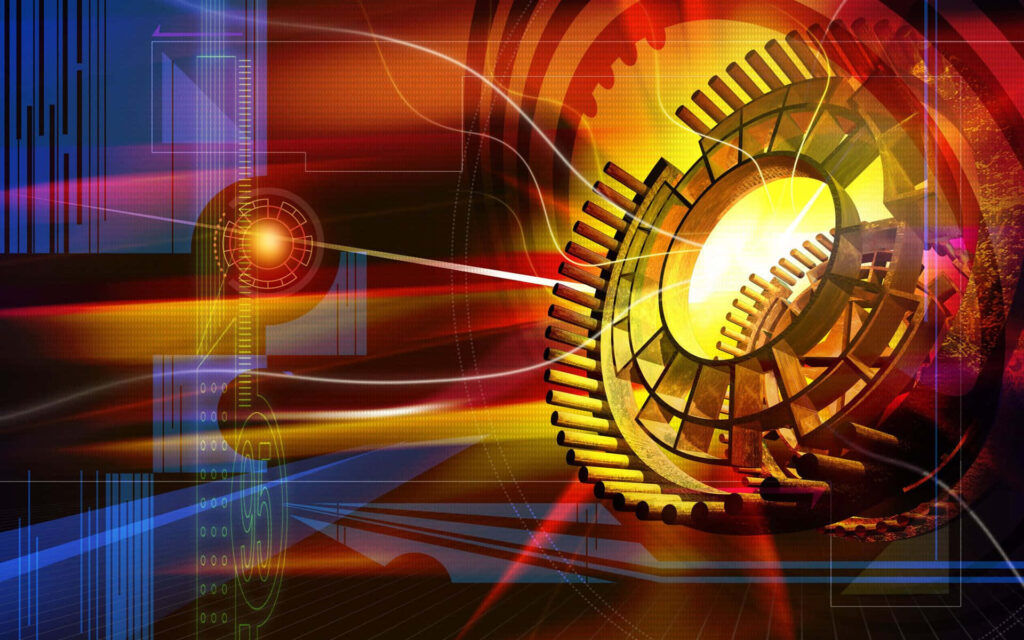 Futuristic 3D Gear Wallpaper: Vibrant Abstract Technology Background