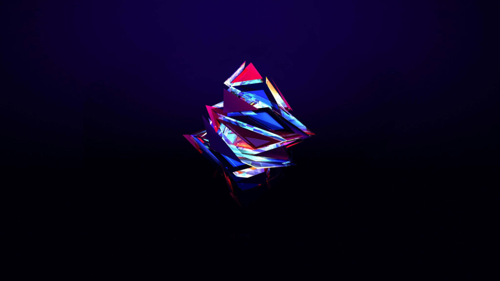 Vibrant 3D Abstract Wallpaper with Geometric Shapes on Deep Blue