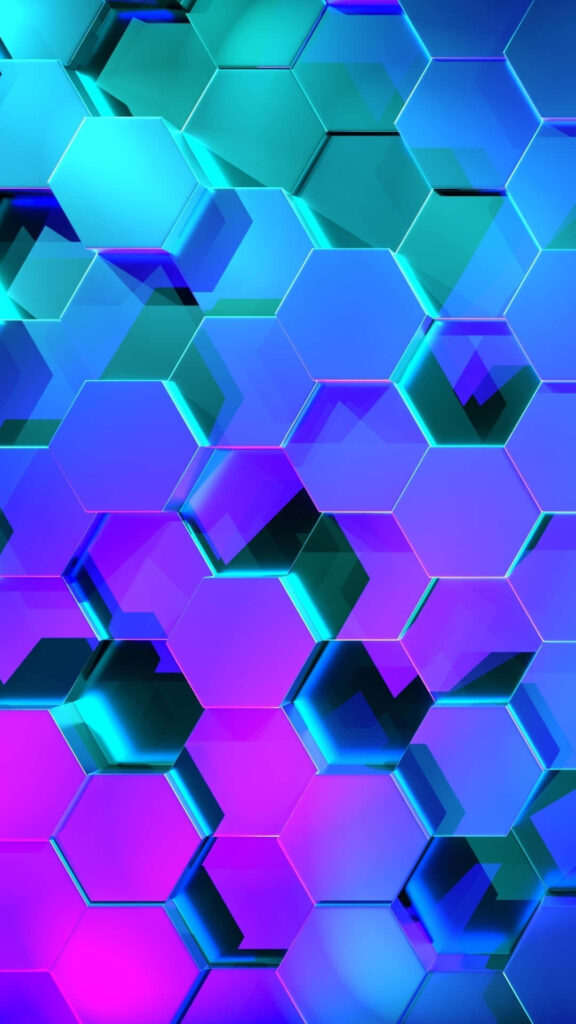 Vibrant 3D Abstract Hexagonal Wallpaper in Blue, Teal, and Purple