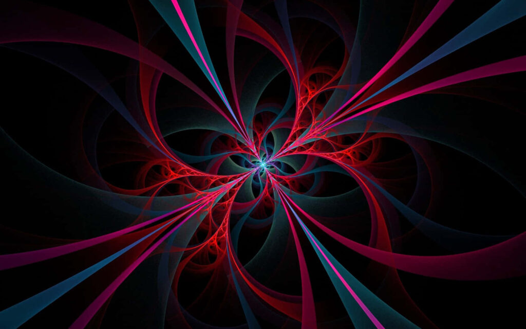 Vibrant 3D Abstract Wallpaper with Red and Blue Swirls on Dark Background