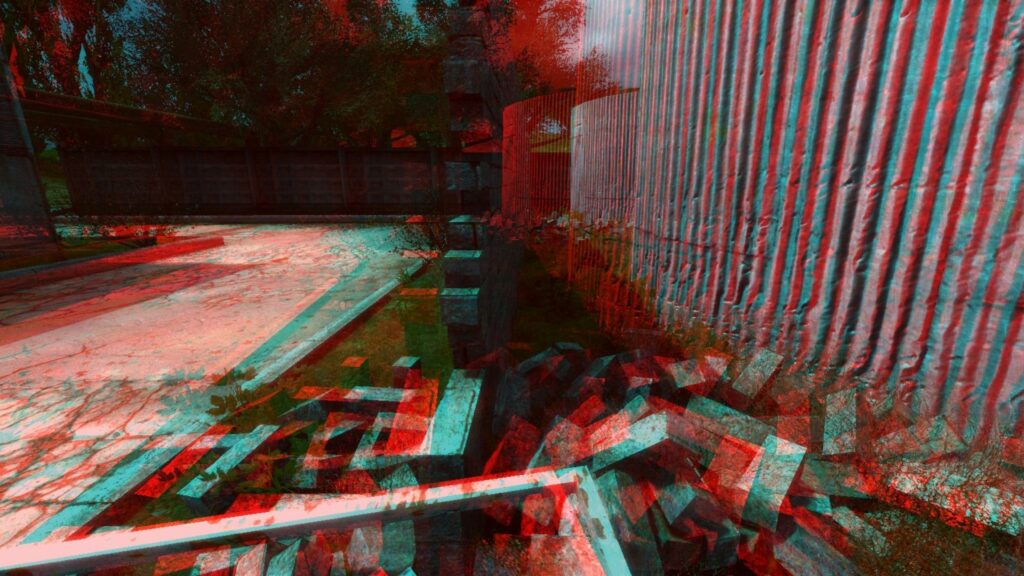 Vibrant 3D Anaglyph Wallpaper: Rural Scene in Red & Cyan