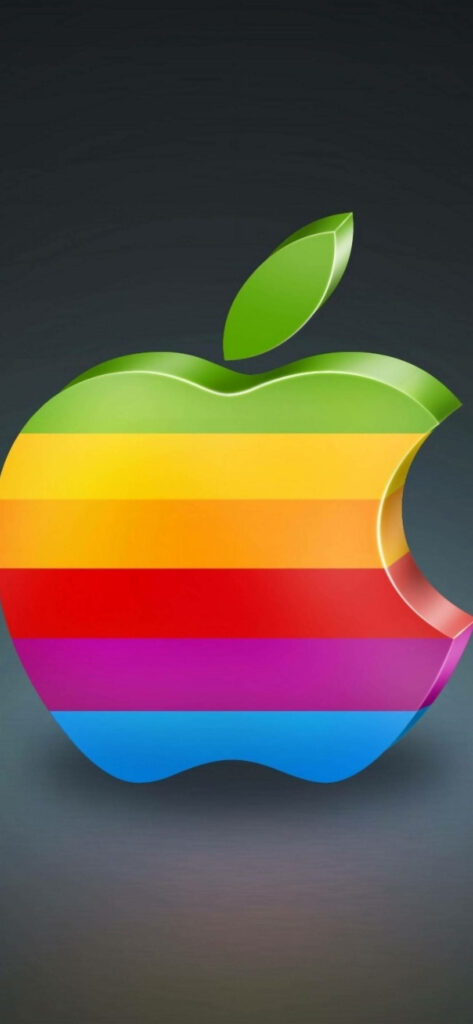 Vibrant 3D Apple Logo Wallpaper with Colorful Stripes on Dark Background