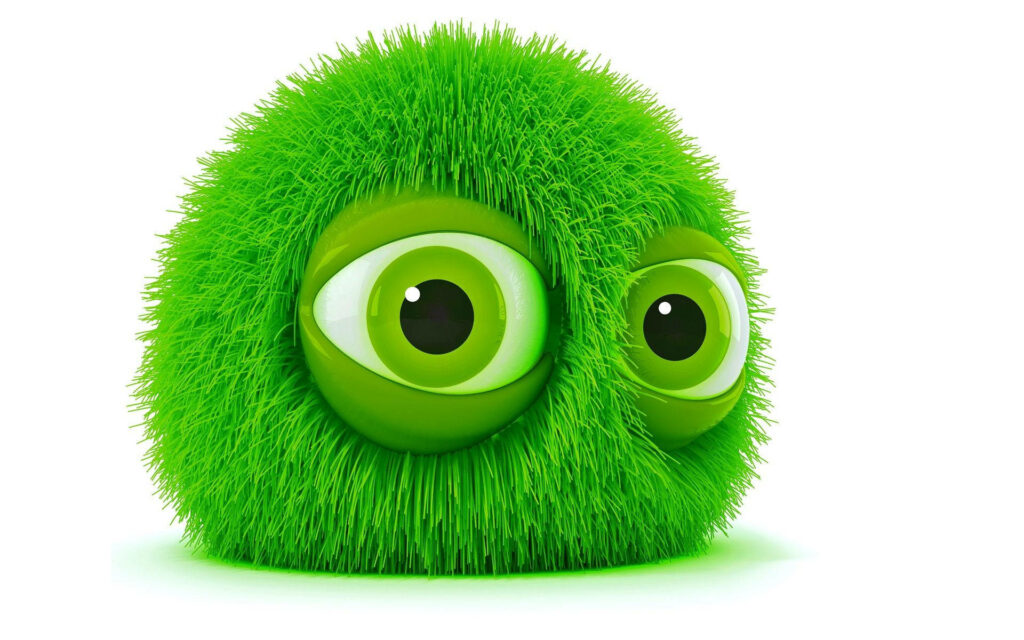 Vibrant 3D Cartoon Character Wallpaper: Fluffy Green Ball Background