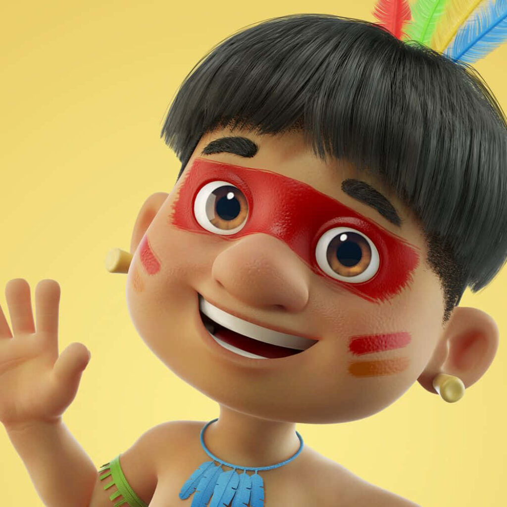 Vibrant 3D Character Wallpaper: Joyful Face Paint on Bright Yellow