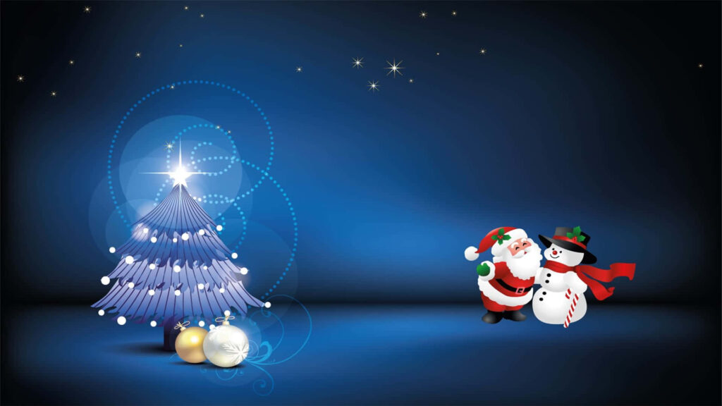 Vibrant 3D Christmas Scene Wallpaper with Santa & Snowman