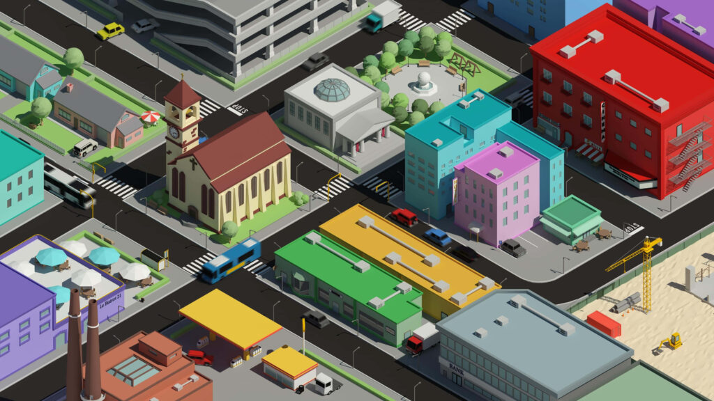 Vibrant 3D City Skyline Wallpaper: Colorful Isometric Urban Scene