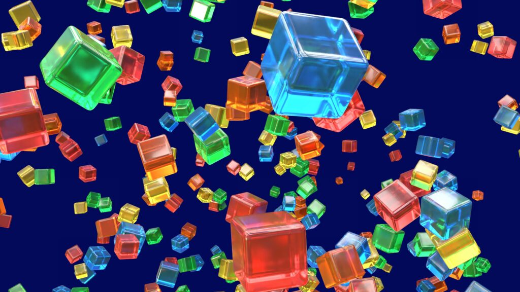 Vibrant 3D Transparent Cubes Wallpaper on Dark Blue Background