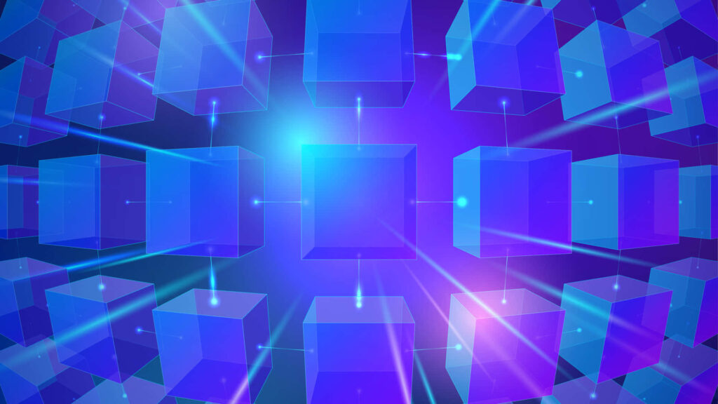 Futuristic 3D Cube Wallpaper: Vibrant Blue & Purple Background