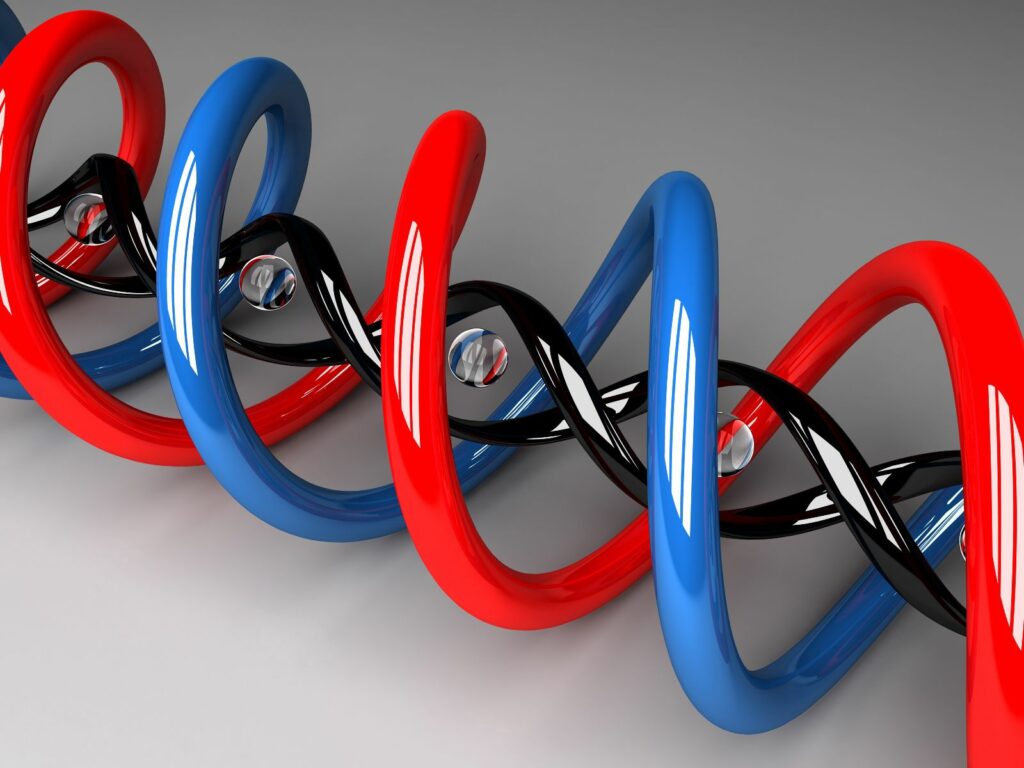 Vibrant 3D DNA Double Helix Wallpaper | Blue & Red Strands