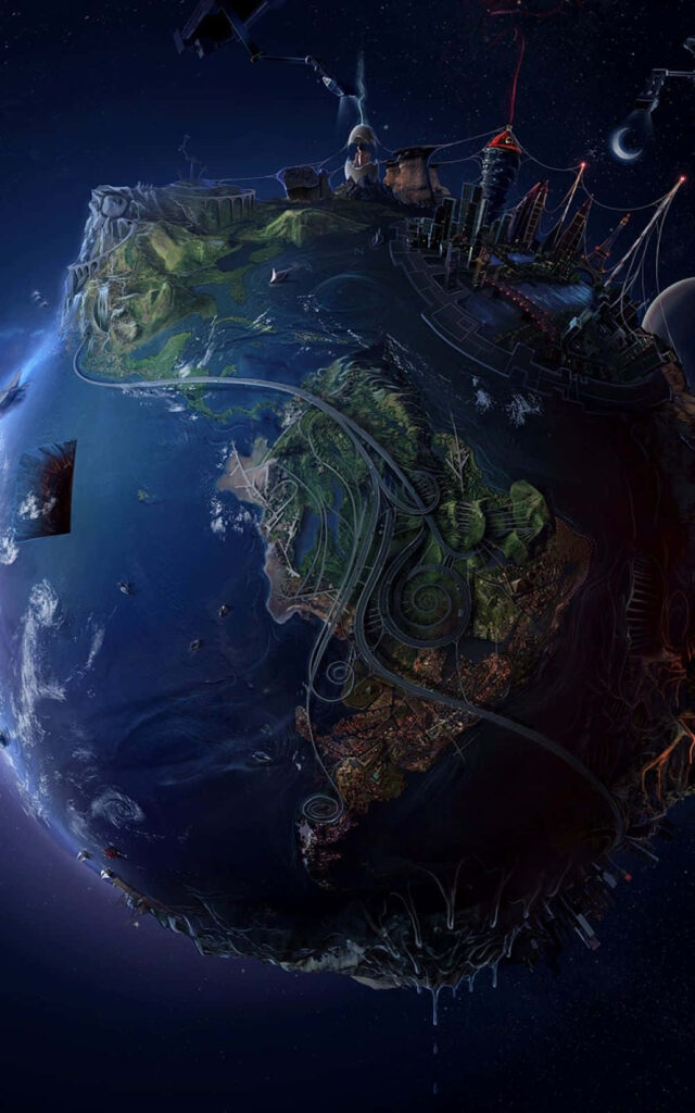 Vibrant 3D Earth Wallpaper: Intricate Space Background Design