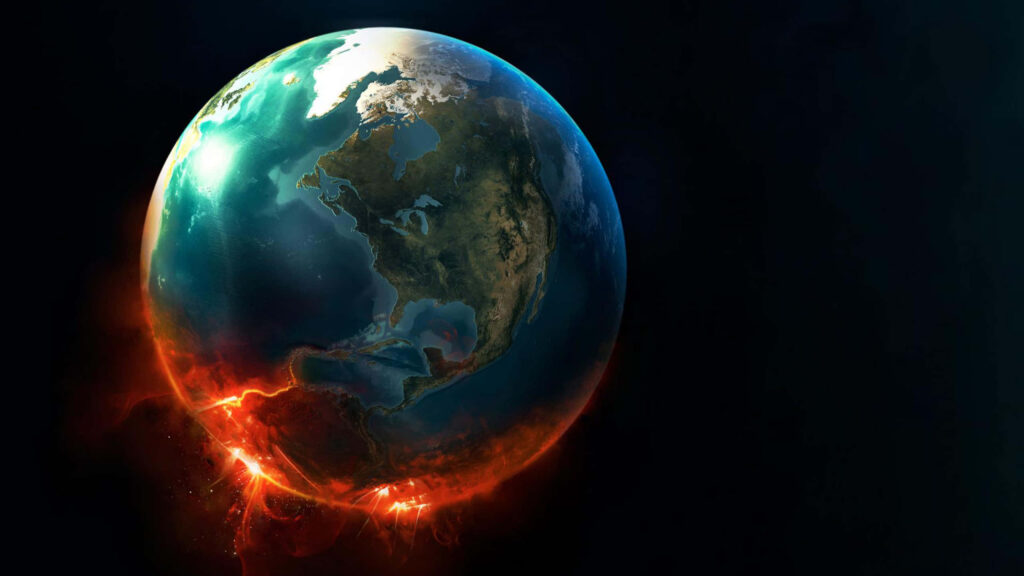 Vibrant 3D Earth Wallpaper with Fiery Ring in Dark Space