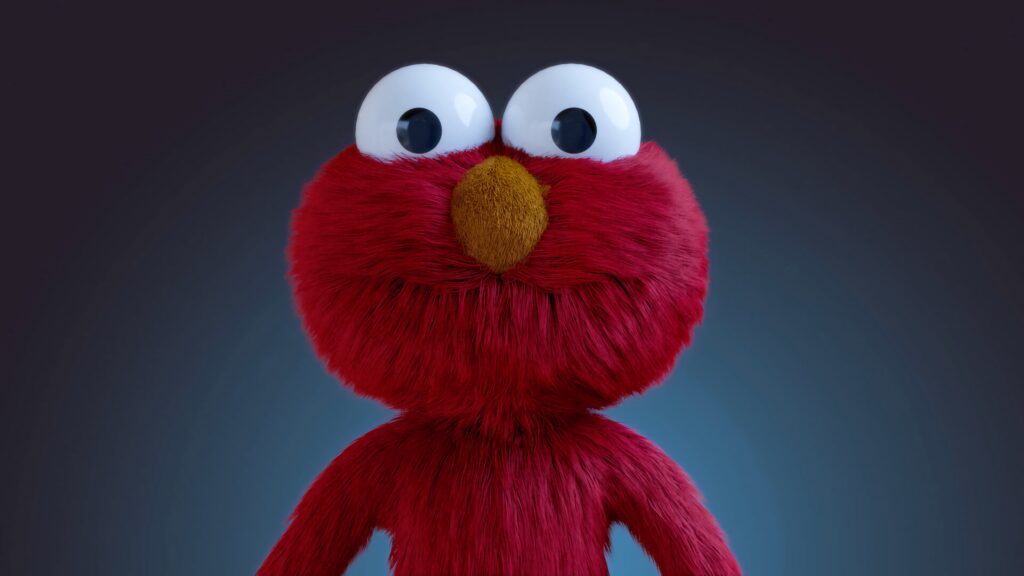 3D digital wallpaper of Elmo with vibrant red fur and cheerful expression on gradient background