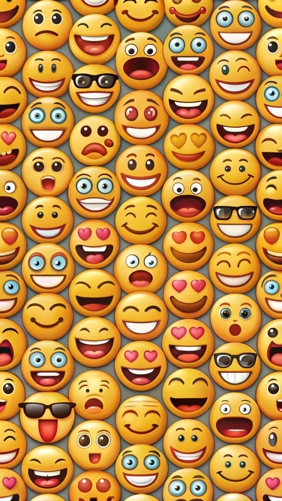 Vibrant 3D emoji wallpaper with heart-eyes laughter and cool sunglasses faces background