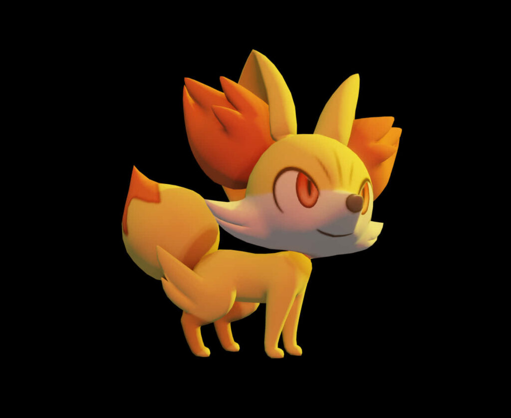 3D Fennekin Wallpaper: Vivid Fox Model on Black Background