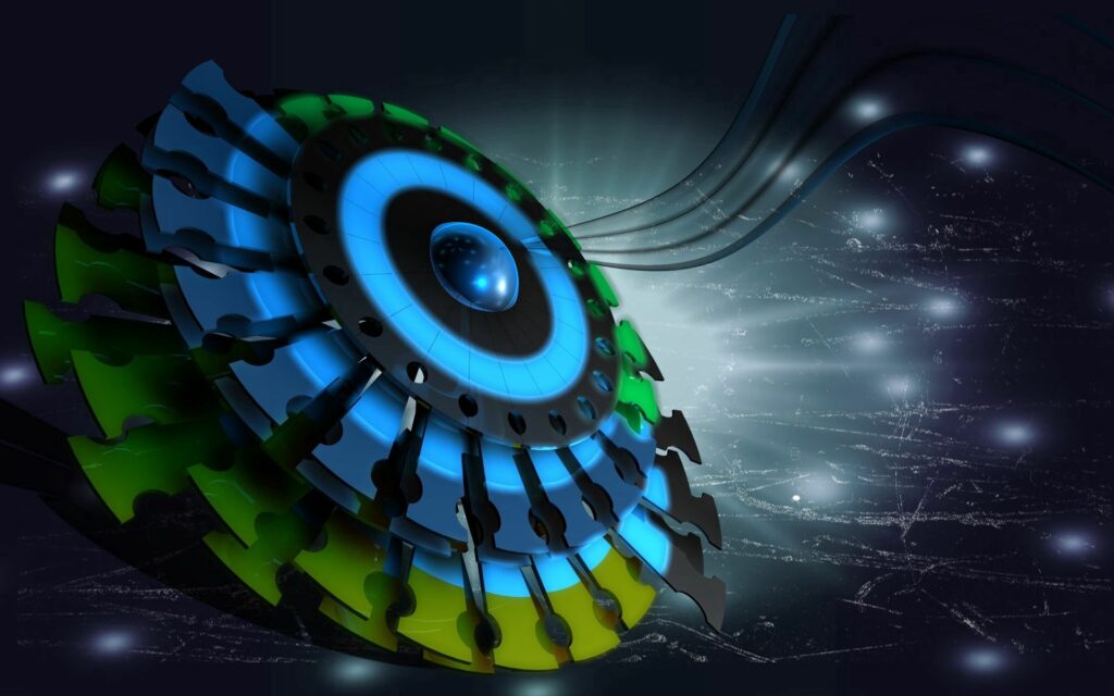Vibrant 3D Flying Saucer Wallpaper | Futuristic Starry Background