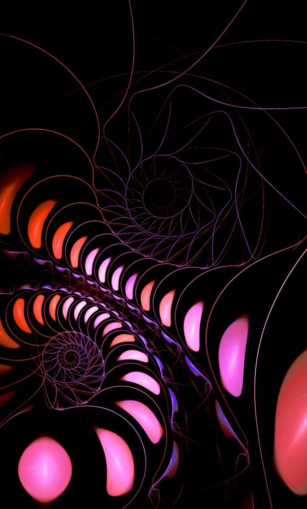 Vibrant 3D Fractal Spiral Wallpaper in Pink and Orange Hues