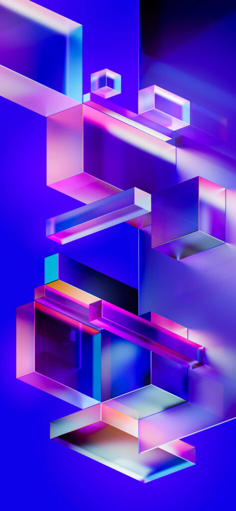 Vibrant 3D Geometric Abstract Wallpaper in Neon Colors