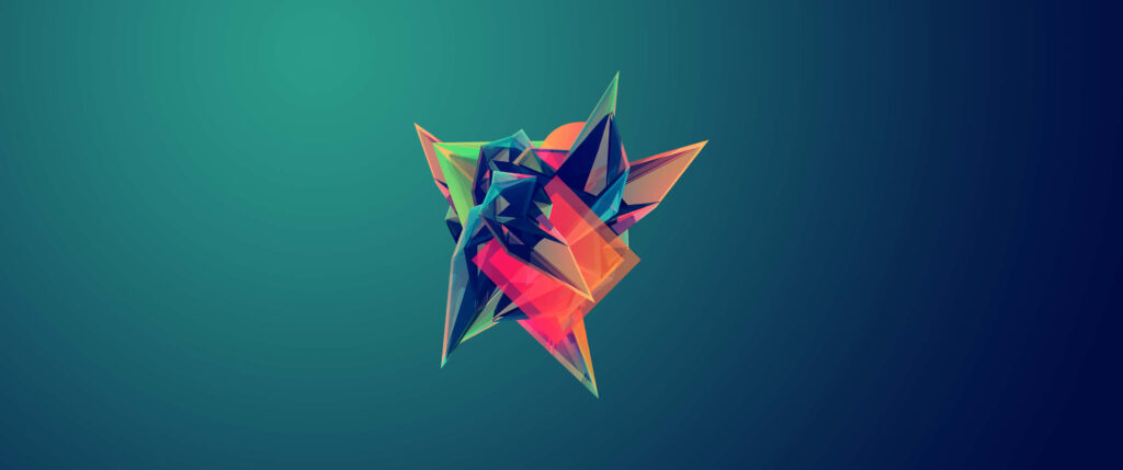 Vibrant 3D Geometric Minimalist Wallpaper in Teal & Blue Background