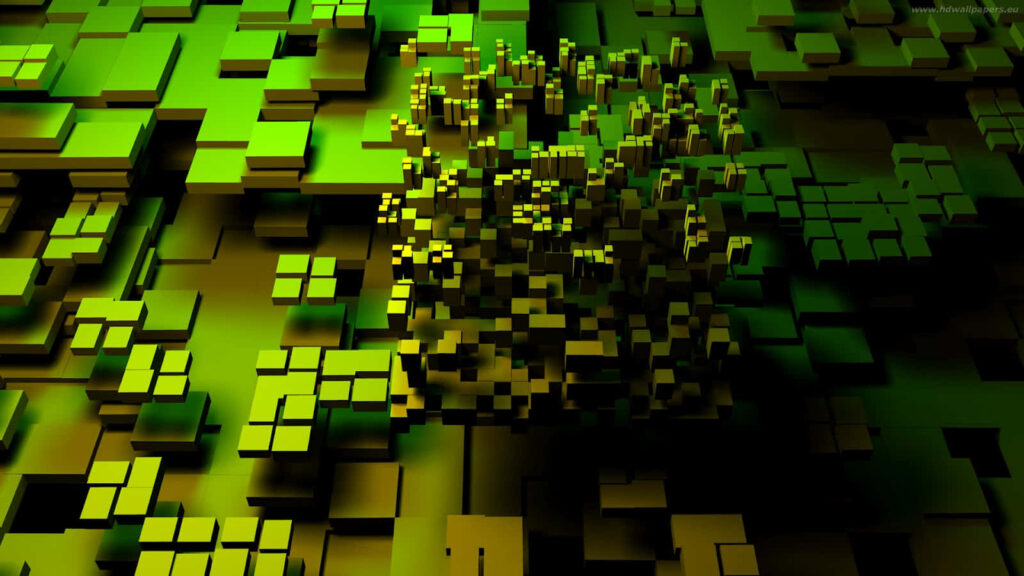 Vibrant 3D Geometric Abstract Wallpaper in Green & Yellow
