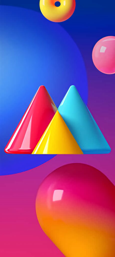 Vibrant 3D Geometric Wallpaper: Colorful Pyramids & Spheres