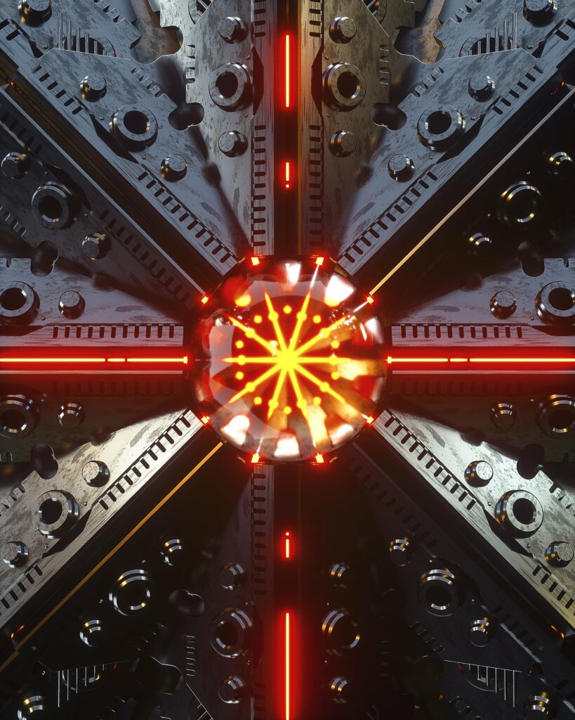 Stunning 3D Geometric Wallpaper with Glowing Red Orb Background