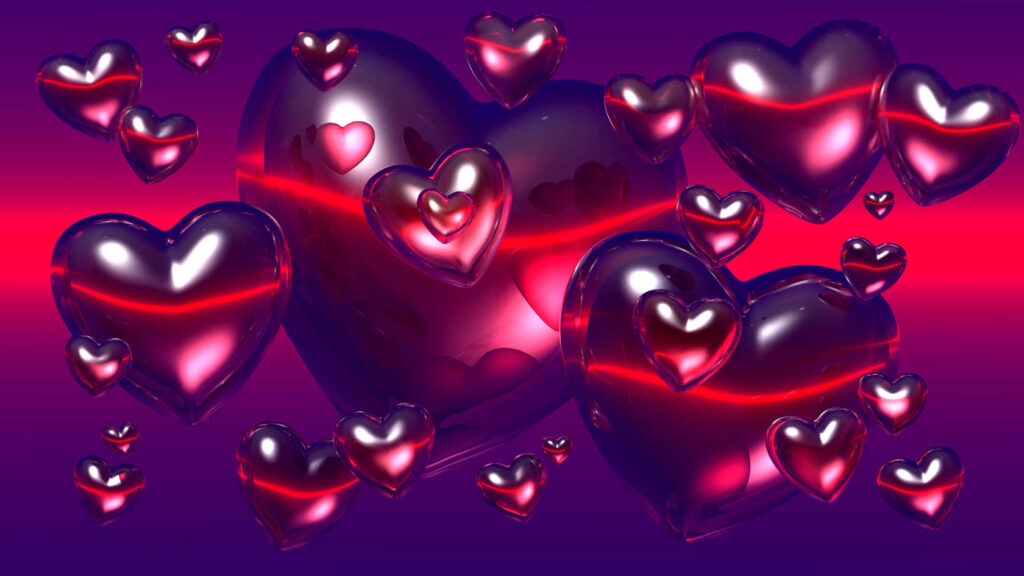 Vibrant 3D Glowing Hearts Wallpaper Background - Romantic Design