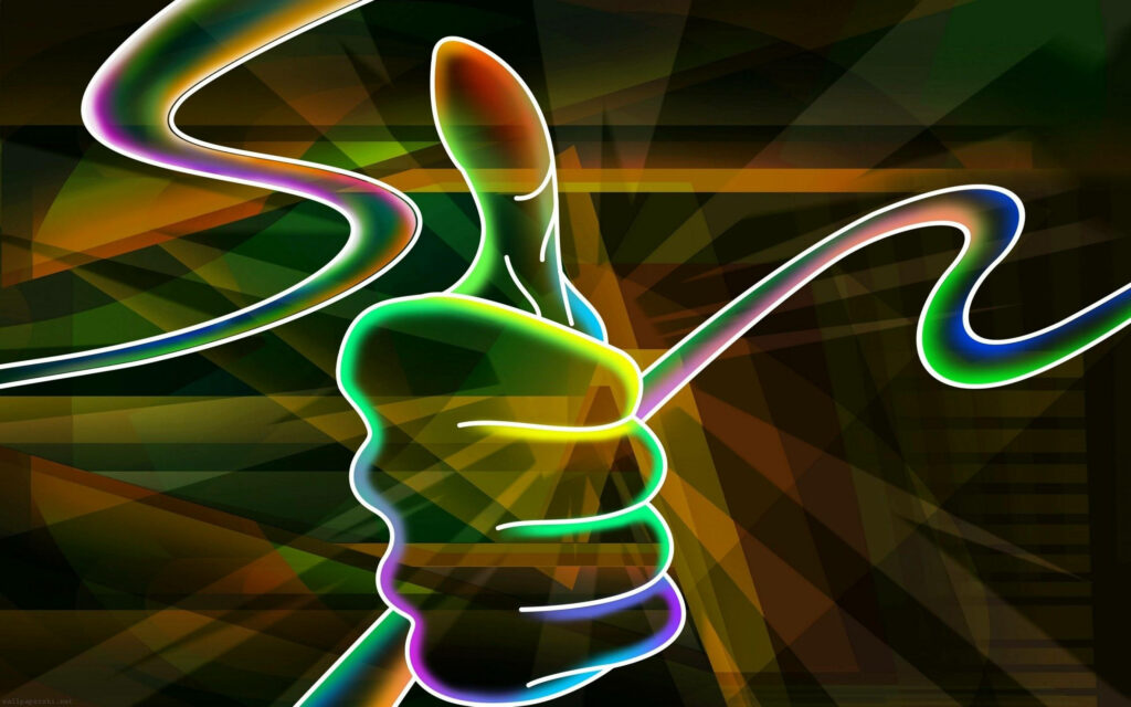 Vibrant 3D HD Wallpaper: Neon Thumbs Up on Abstract Geometric Background