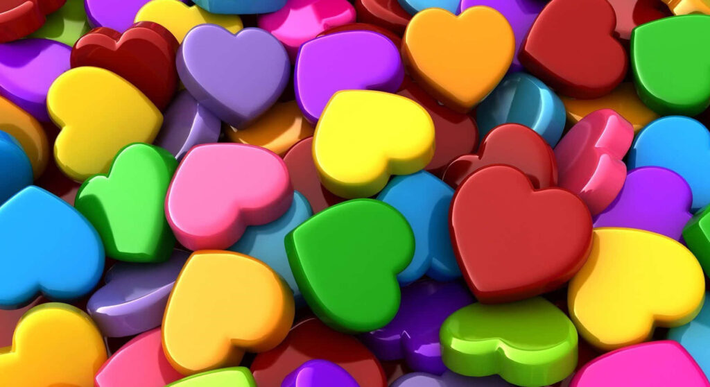 Vibrant 3D Heart Wallpaper: Colorful Glossy Design for Cheerful Spaces