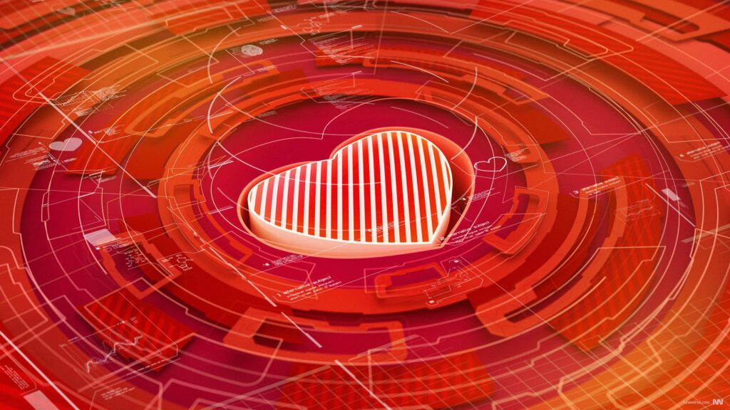 Vibrant 3D Heart Wallpaper: Futuristic Circular Design Background