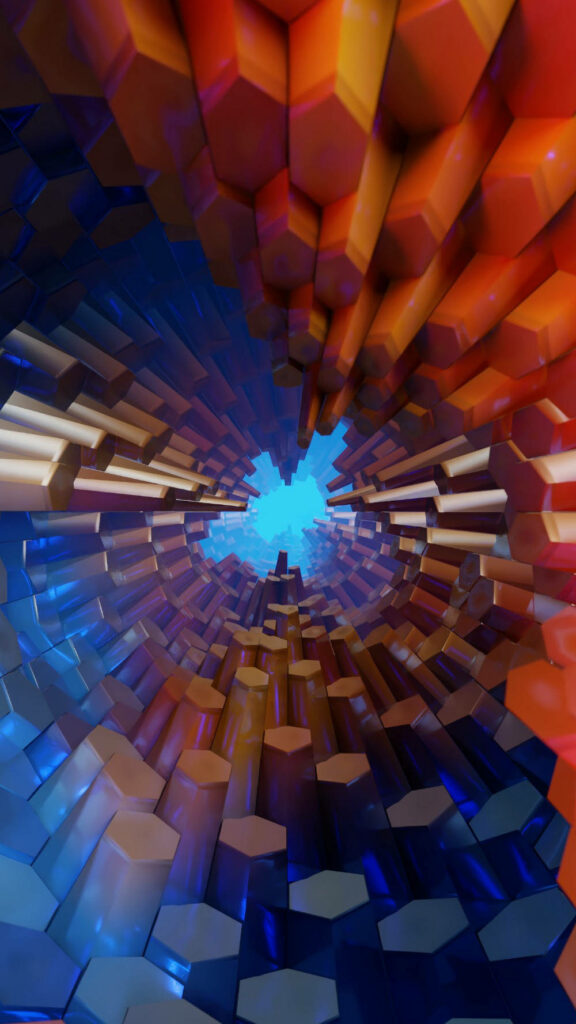Dynamic 3D Mobile Wallpaper: Vibrant Hexagon Tunnel Background