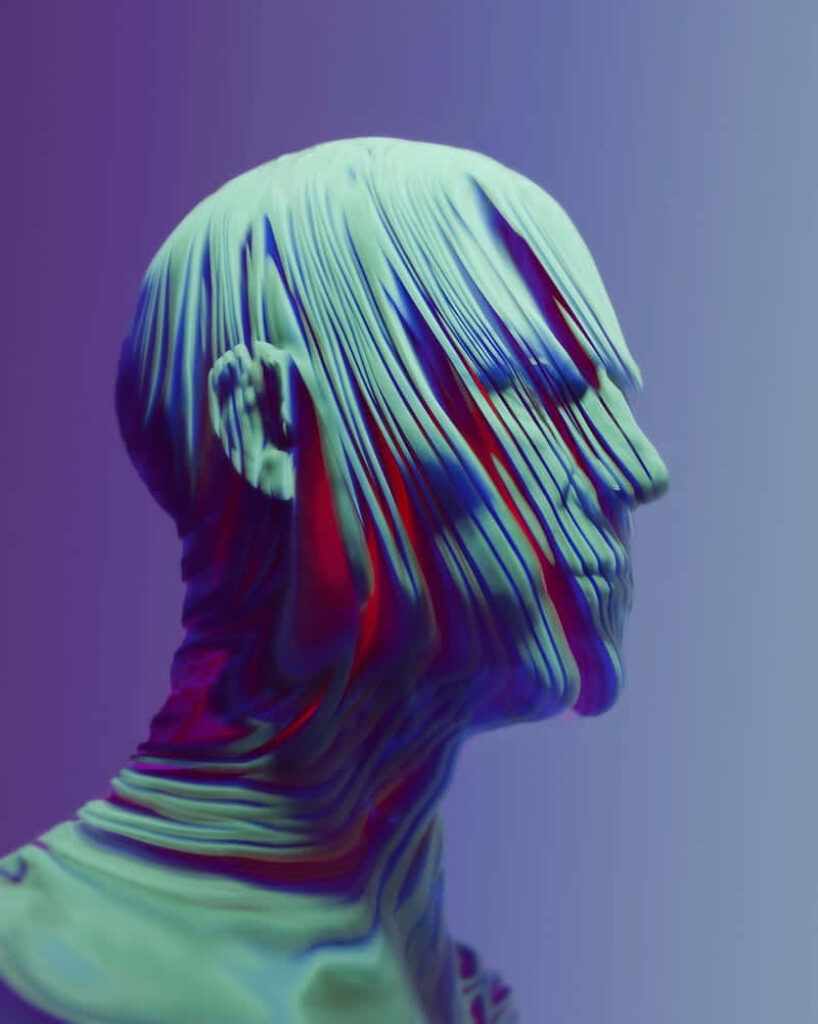 Vibrant 3D Human Profile Wallpaper with Fluid Lines and Vivid Colors