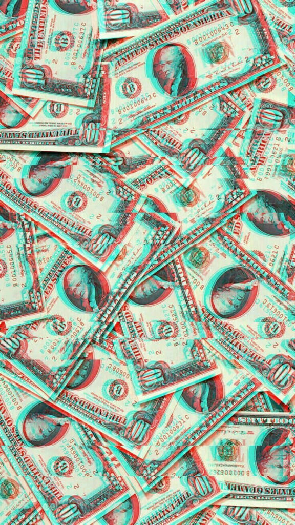 Vibrant 3D hundred dollar bills wallpaper representing dynamic limitless online earnings potential