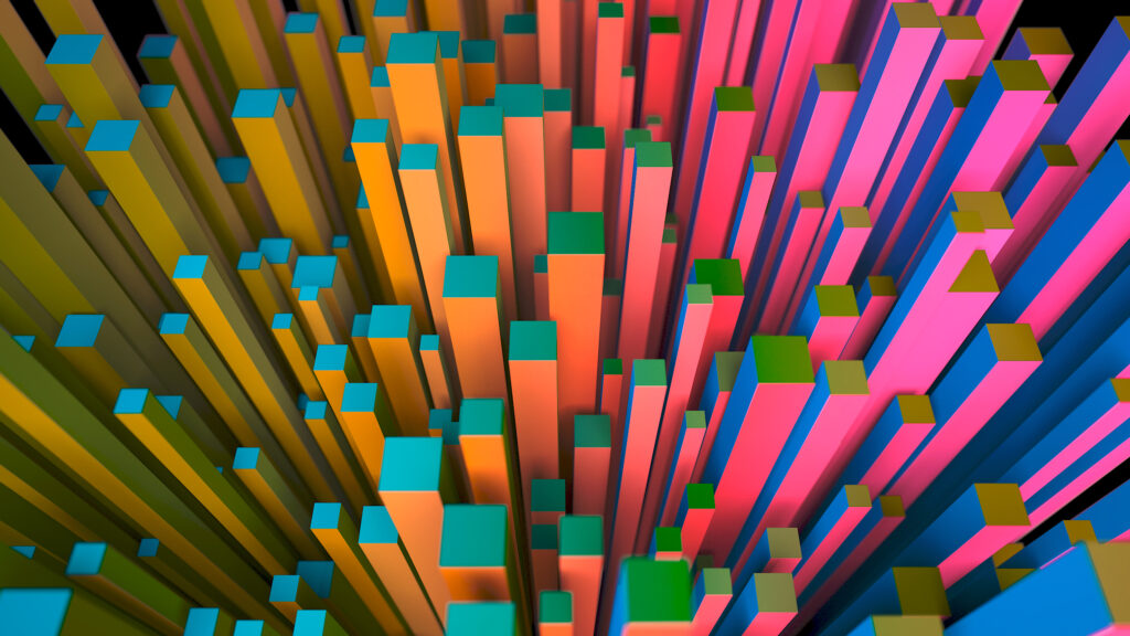 Vibrant 3D Landscape Wallpaper: Colorful Pillars & Geometric Shapes