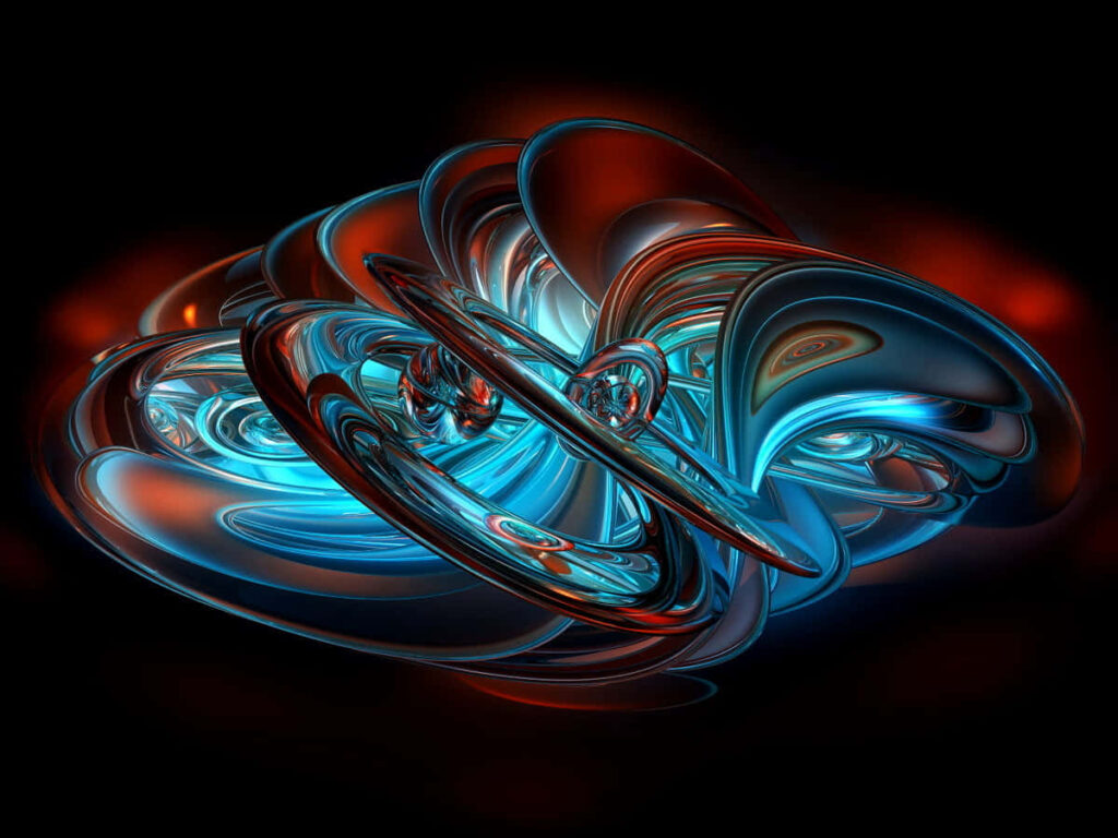 Vibrant 3D Landscape Wallpaper: Intricate Rings on Dark Background