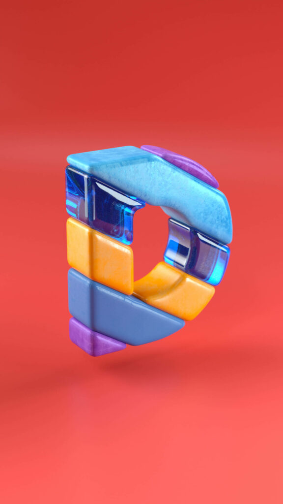Vibrant 3D Geometric Letter D on Bold Red Background Wallpaper