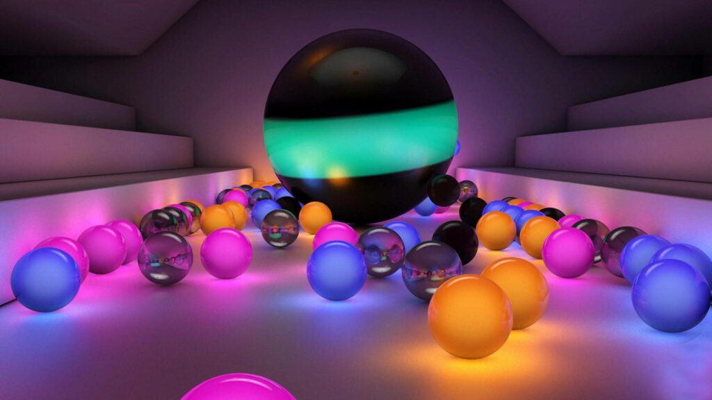 Vibrant 3D Neon Marble Wallpaper on Dark Background