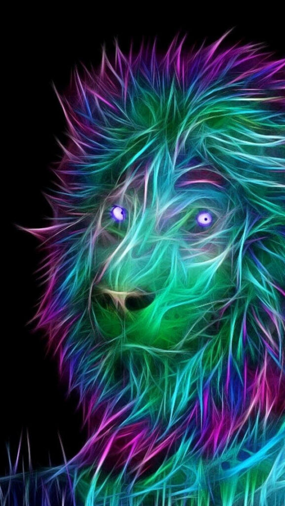 Vibrant 3D Neon Lion Wallpaper for Bold iPhone Displays