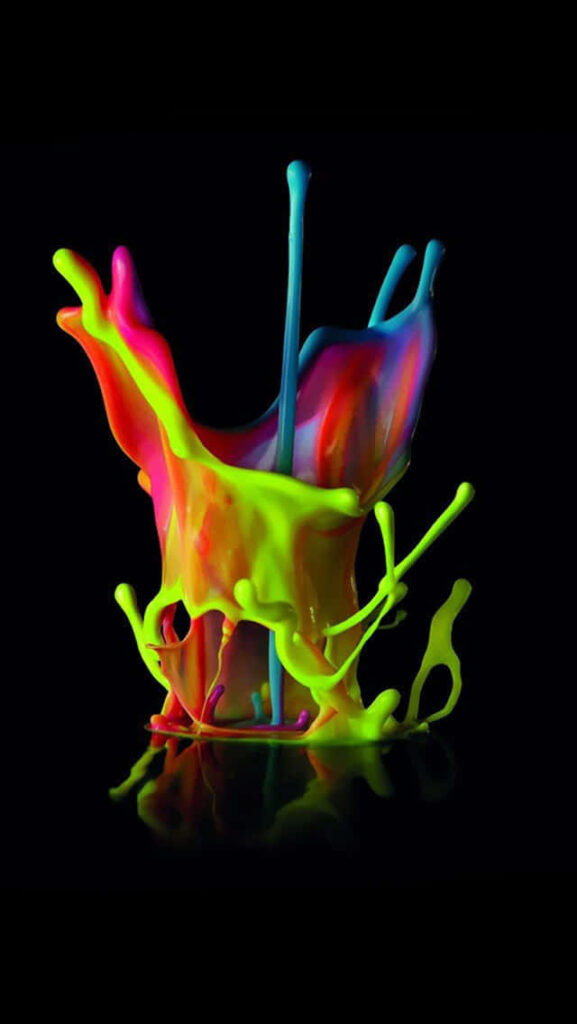 Vibrant 3D Neon Paint Splash Wallpaper on Black Background