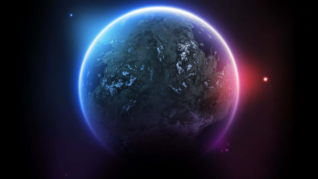 Vibrant 3D Planet Wallpaper: Striking Blue & Red Space Background