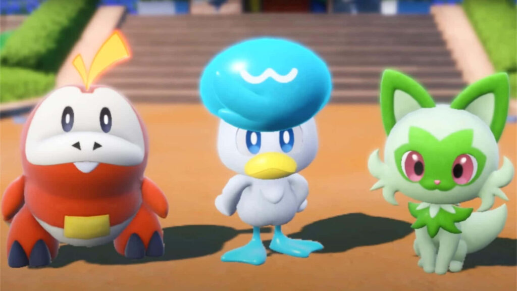 Vibrant 3D Pokémon Wallpaper: Fuecoco, Quaxly & Sprigatito