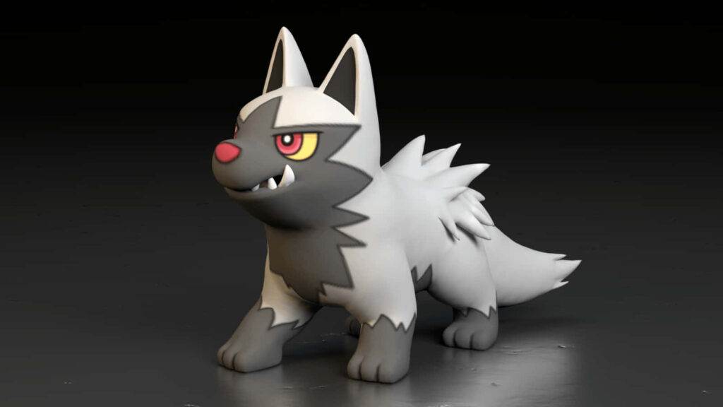 Vibrant 3D Poochyena Wallpaper: Proud & Assertive Art against Dark BG