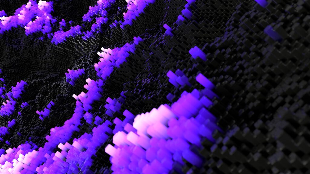 Vibrant 3D Wallpaper: Glowing Purple Blocks on Dark Background