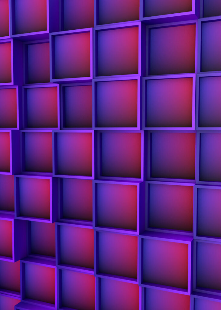 Vibrant 3D Purple and Red Square Wallpaper - Dynamic Grid Background
