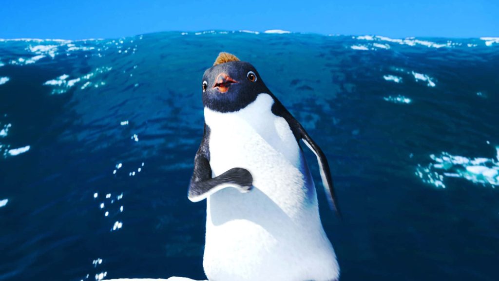 Ramon Adelie penguin from Happy Feet Two 3D CGI wallpaper with blue ocean waves background