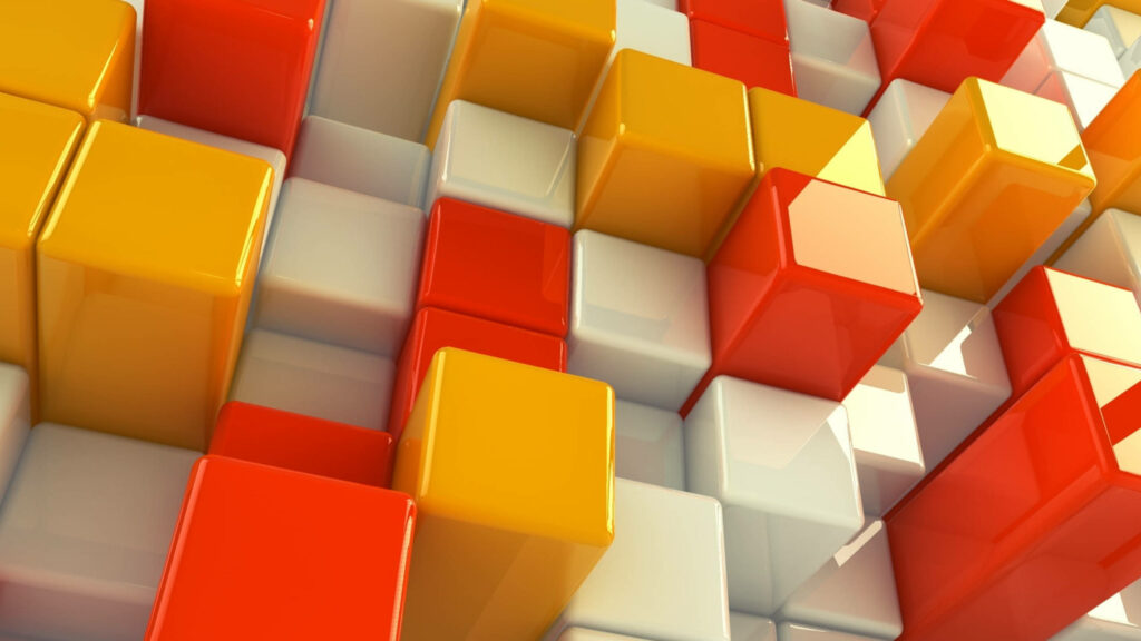 Vibrant 3D Geometric Wallpaper: Red, White, and Orange Blocks